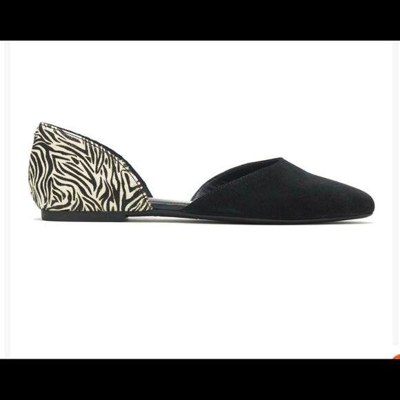 Hush Puppies  Black White Zebra Suede D'Orsay Flat  Ballet Shoes Size 7 Nwt - Picture 2 of 8